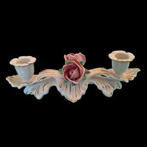Vintage Dresden Double Candelabra Roses Candlestick Holder Capodimonte Style